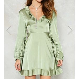 NWT Nasty Gal Green Satin dancing dress!